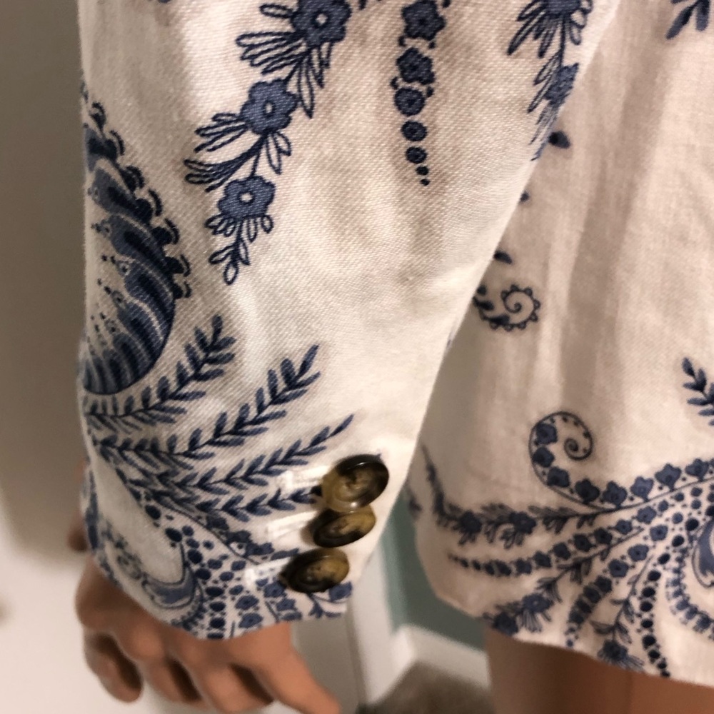 Banana Republic Blazer Women's Sz 0 Ivory Blue Paisley Floral Linen Blend New - Picture 6 of 13